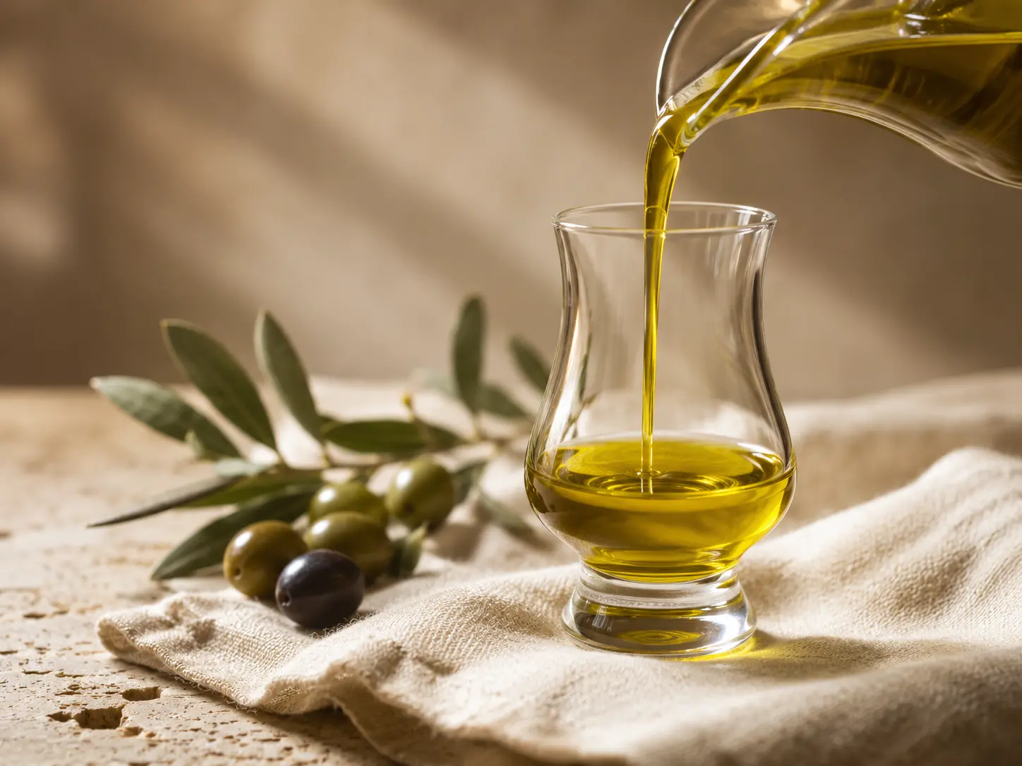 Verre de dégustation d'huile d'olive dorée